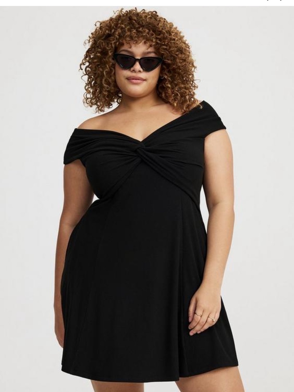 torrid Black Draped Cowl Mini Dress off shoulder